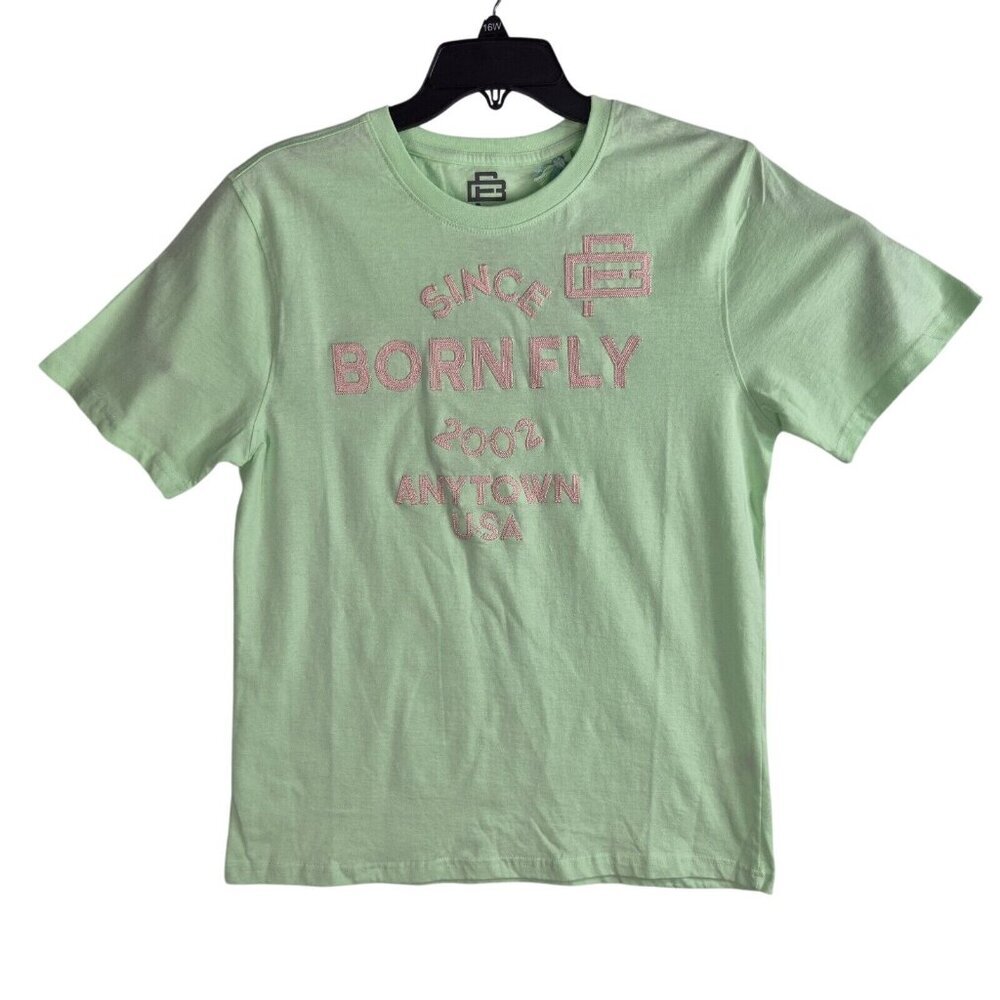 Born Fly Mens T-Shirt Size L Embroidered Mint Green 100% Cotton NWT 48
